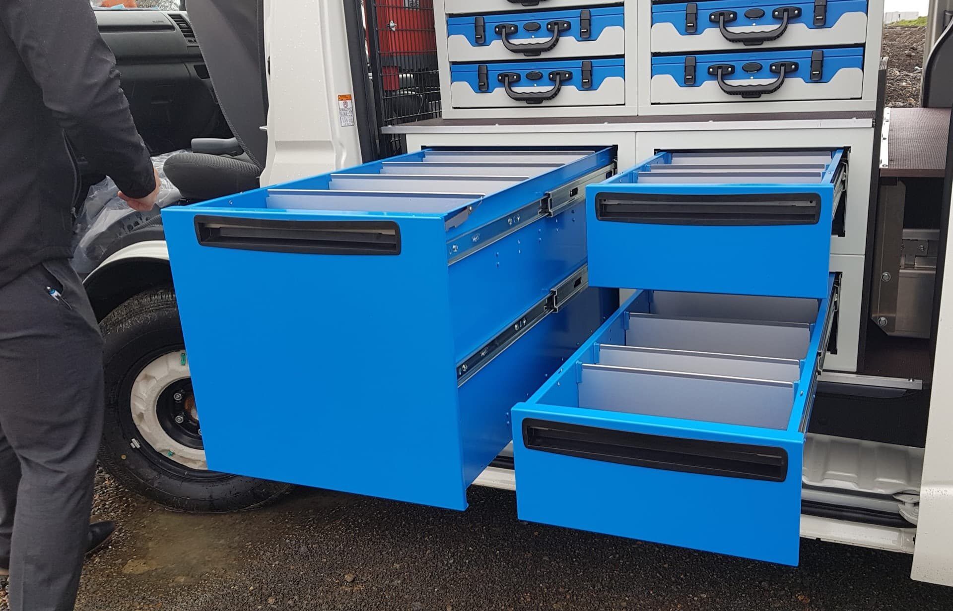 Commercial van fit out with modular drawers