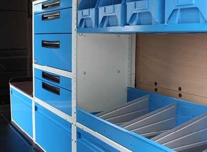 Commercial vehicle fitout for ute with drawers and shelving