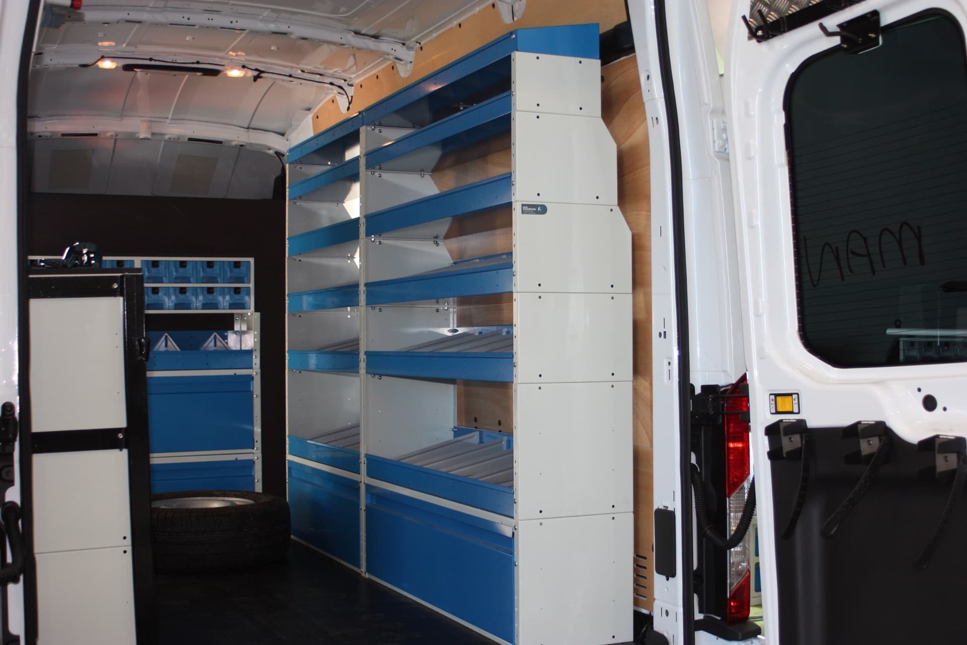 Industrial shelving system for parts in work van