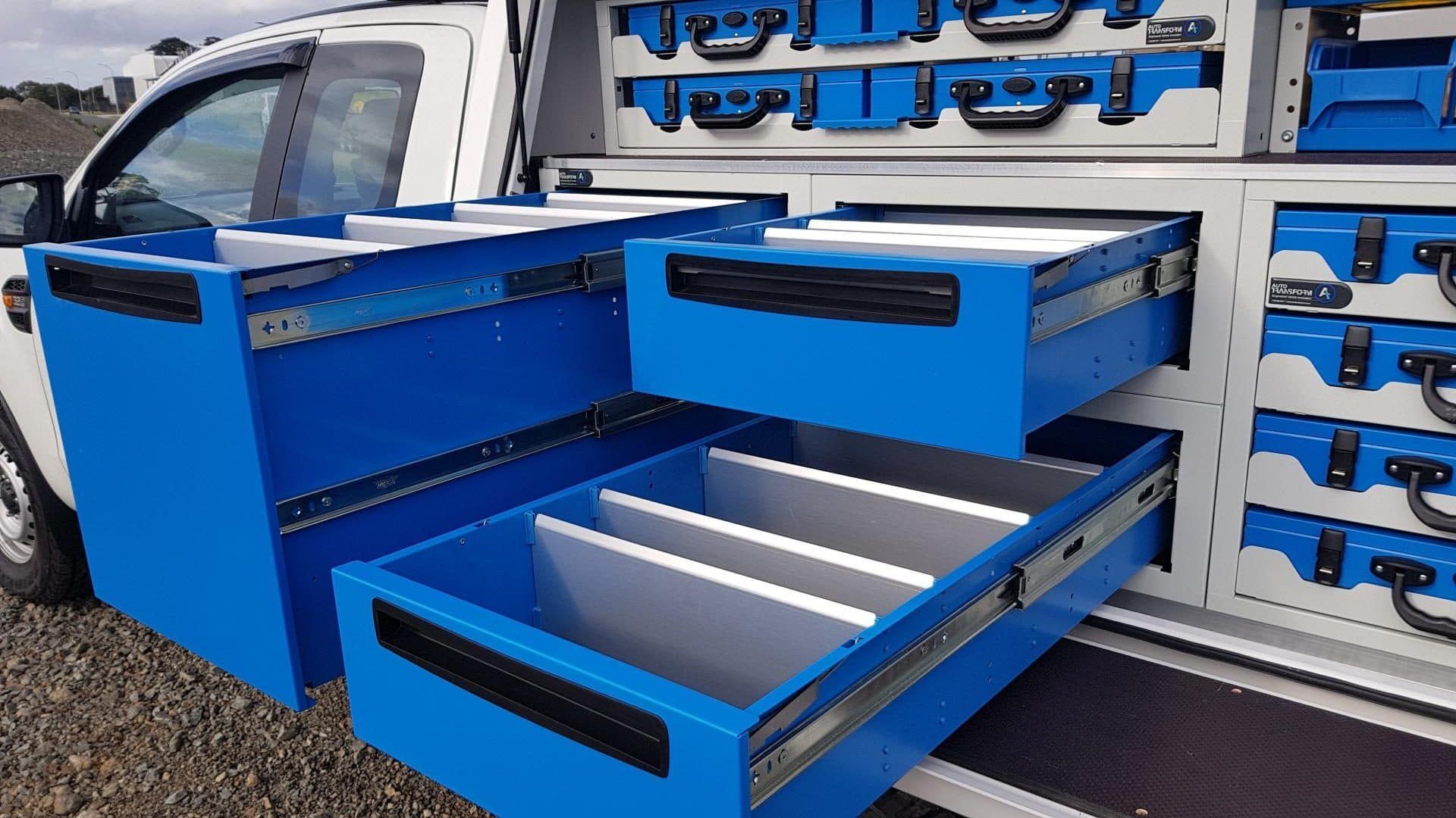 Modular tool drawer system for ute service body
