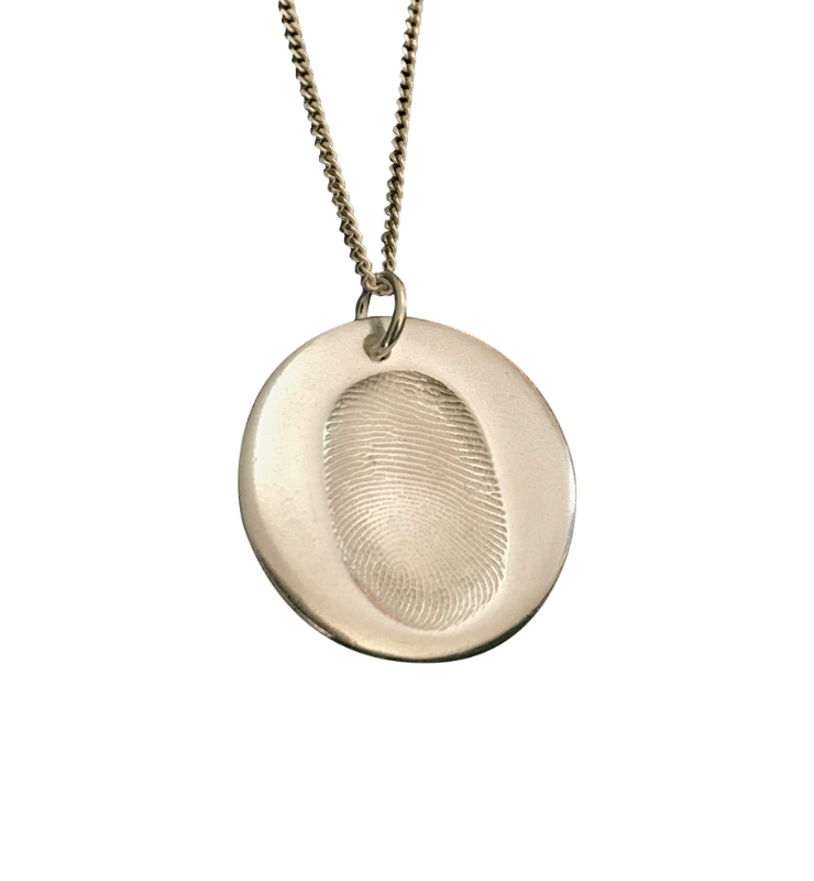 Fingerprint Circle Necklace on Silver Fine Link Chain