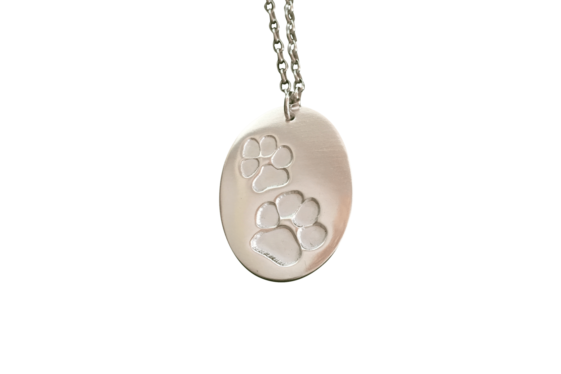 Pet Paw Prints Oval Pendant Necklace on Silver Belcher Chain