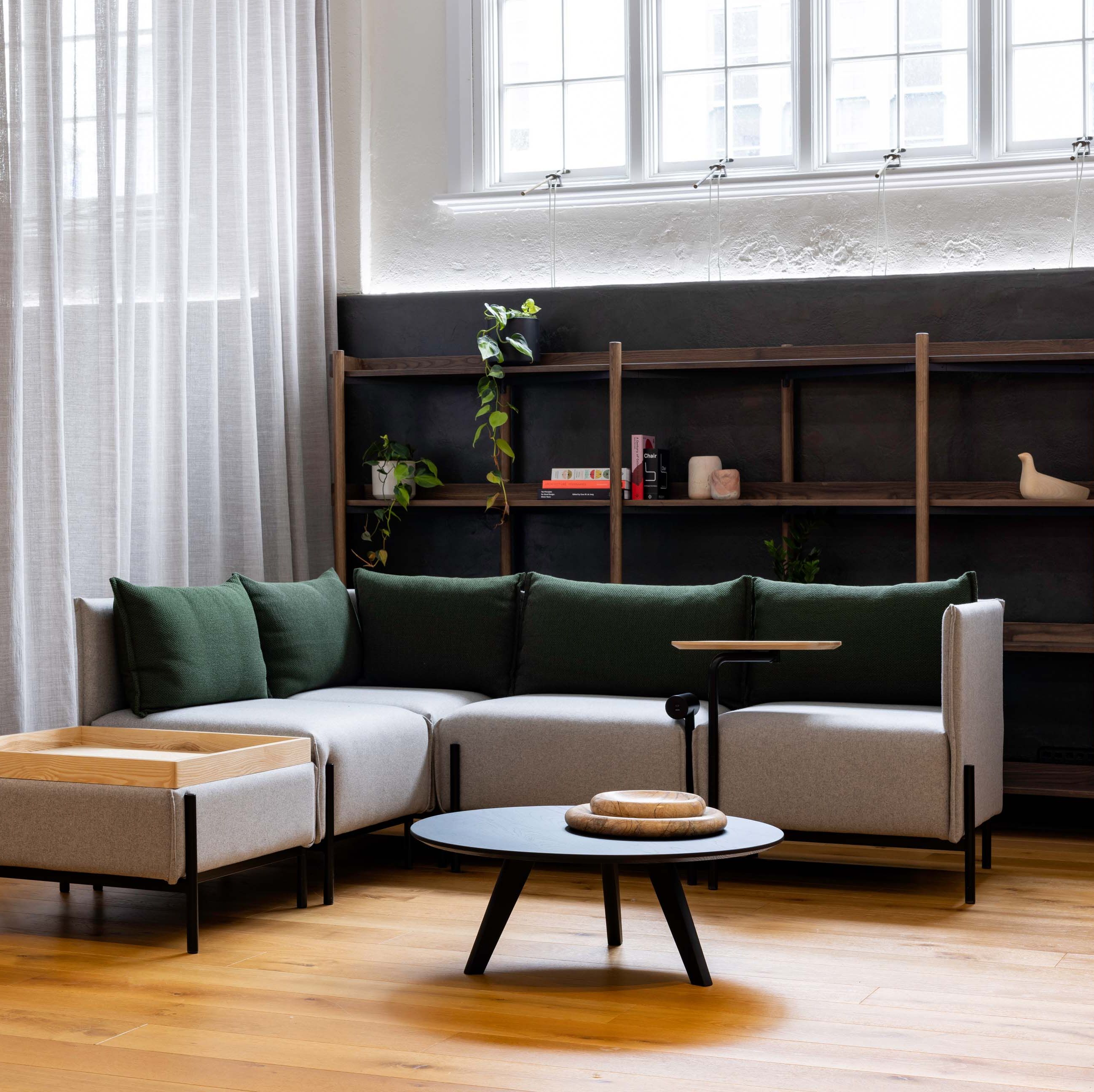 Method Seating makes a relaxed breakout space at the Harrows showroom. 