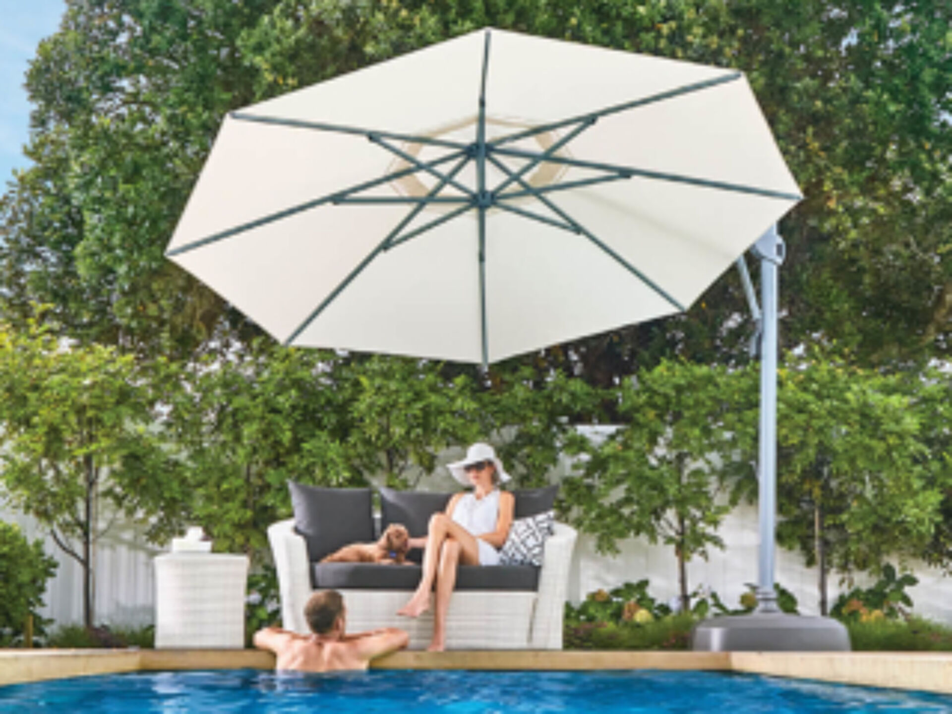 White Cantilever Umbrella for Auckland Pool